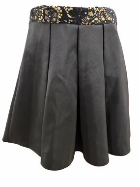 12. Women's EVA USA Black and Beige Lace Waist A-Line Skirt Size S
